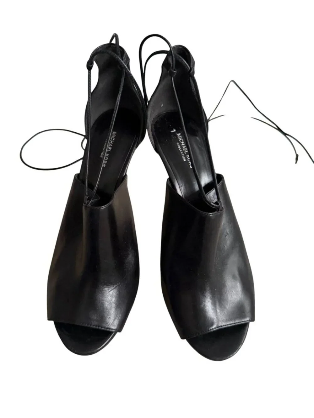 MICHAEL KORS COLLECTION Black Leather Laceup Sandals Heels Size 39 / US 9